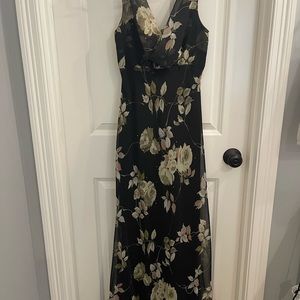 Long black floral dress, size 6. Worn once.